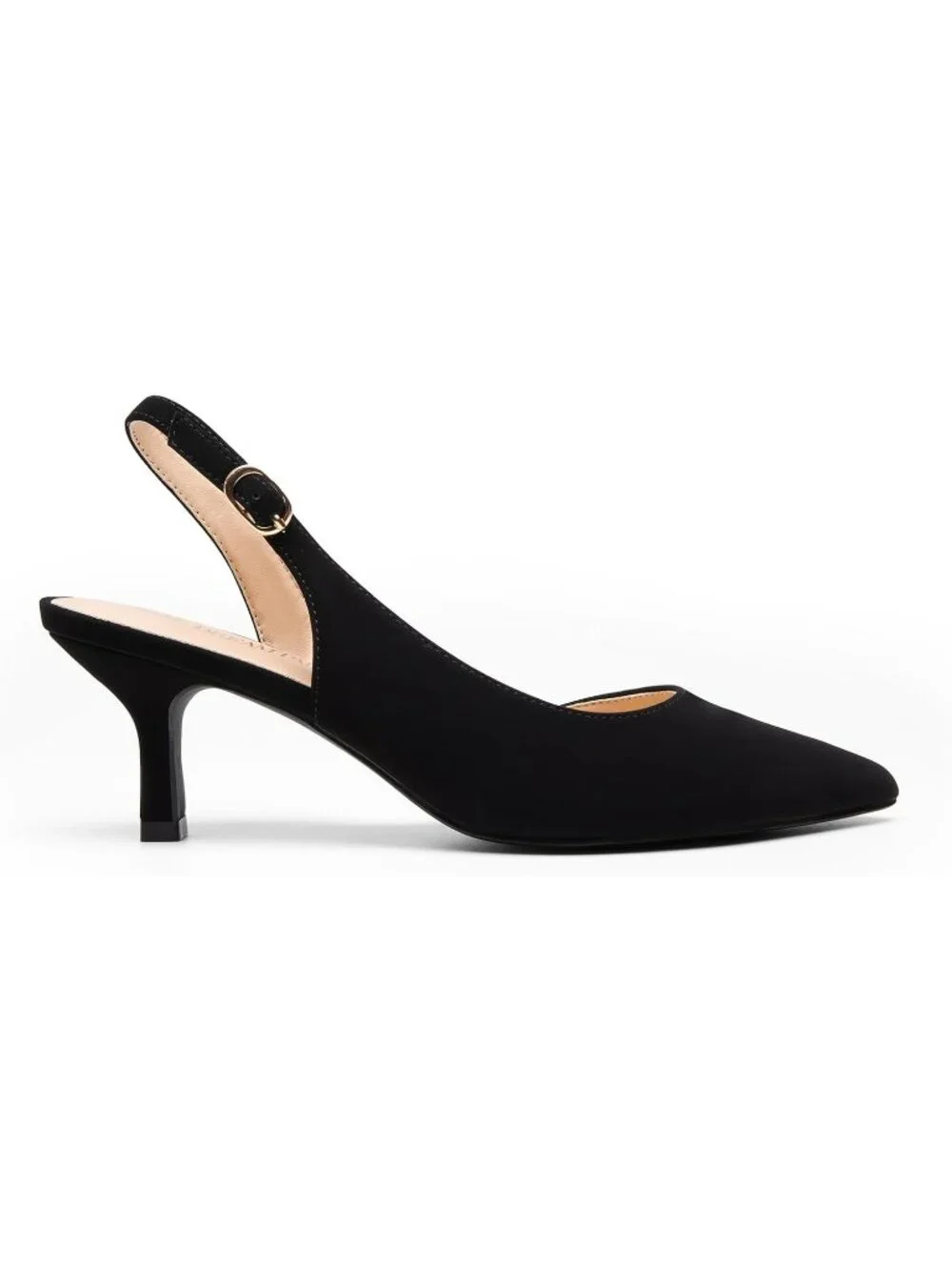 Womens Black Faux Leather Kitten Slingback Low Heels Casual Dress Shoes Pumps